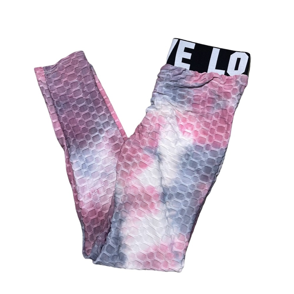 ZHU’S Love Waistband Tie-dyed Pink Blue and Purple Leggings